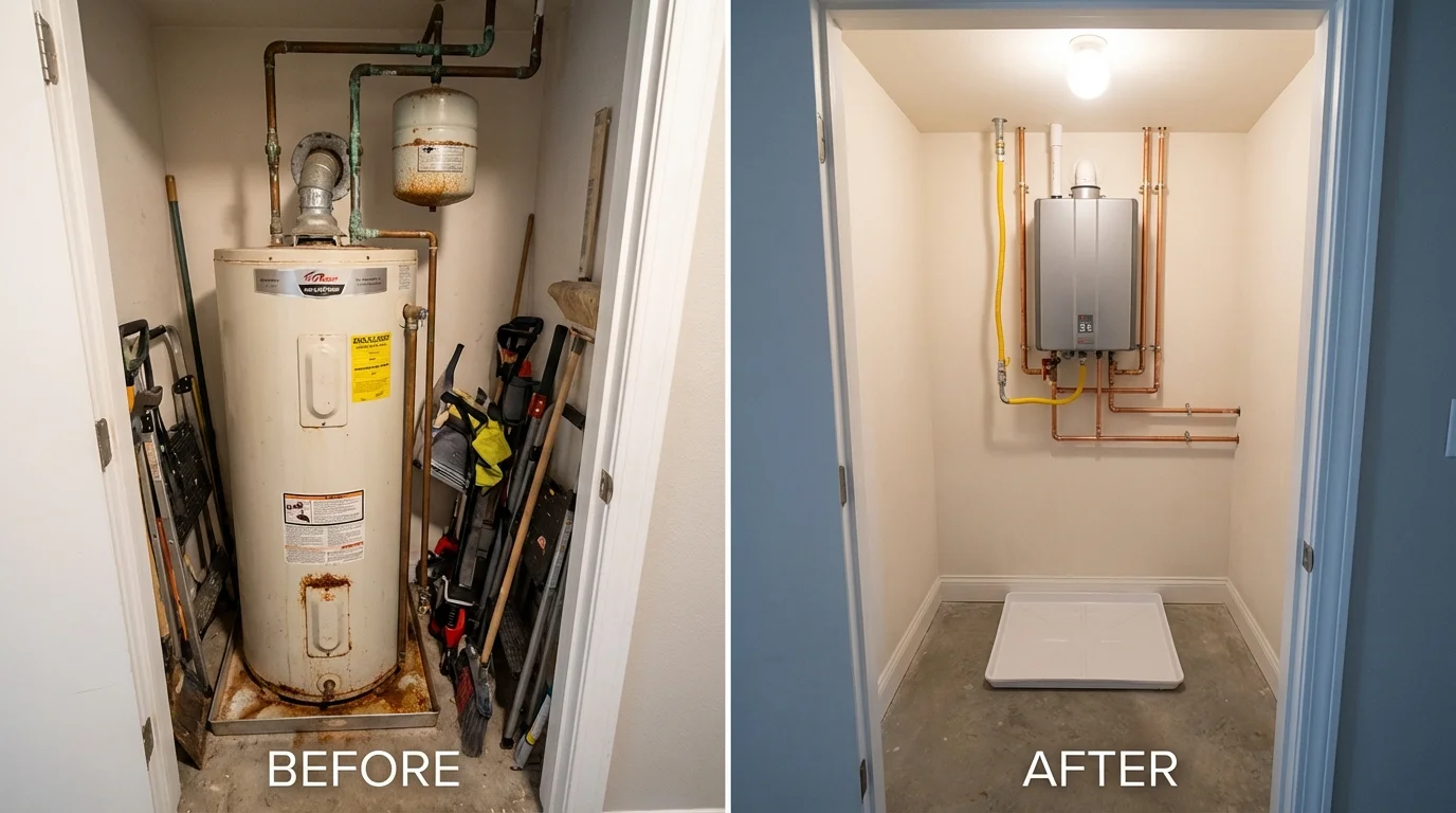 Tank water heater versus wall-mounted tankless unit comparison for Kenbridge, VA homeowners