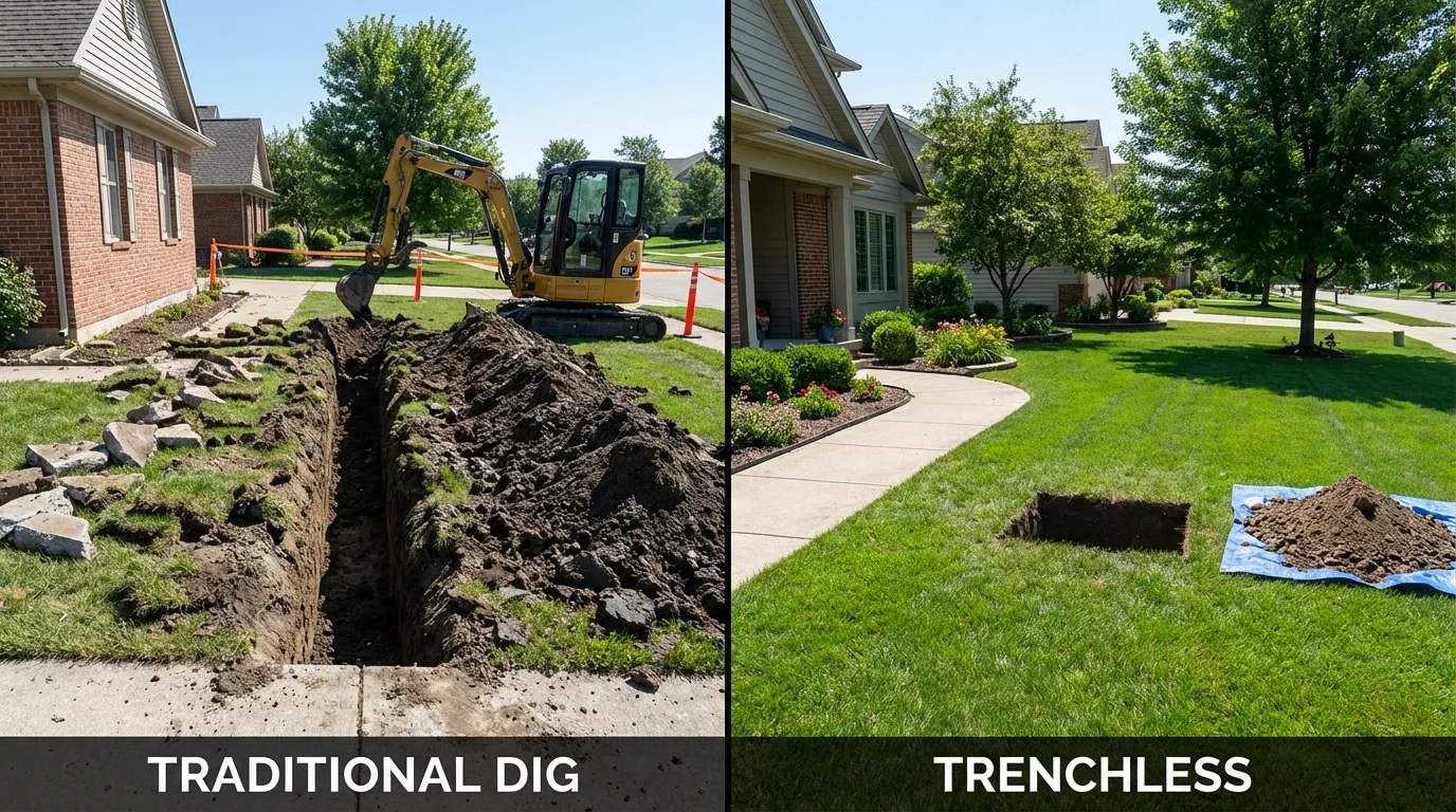 Trenchless sewer repair with minimal yard damage versus traditional excavation in Kenbridge, VA